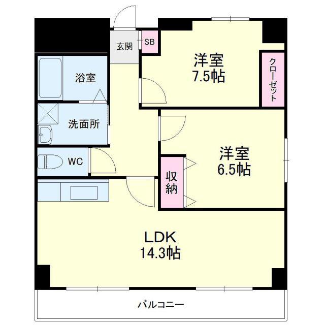 ロイヤルハイツ掛川(2LDK/5階)の間取り写真