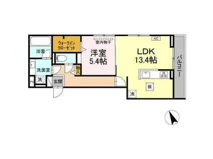 ディーシャンブル 北町(1LDK/2階)の間取り写真