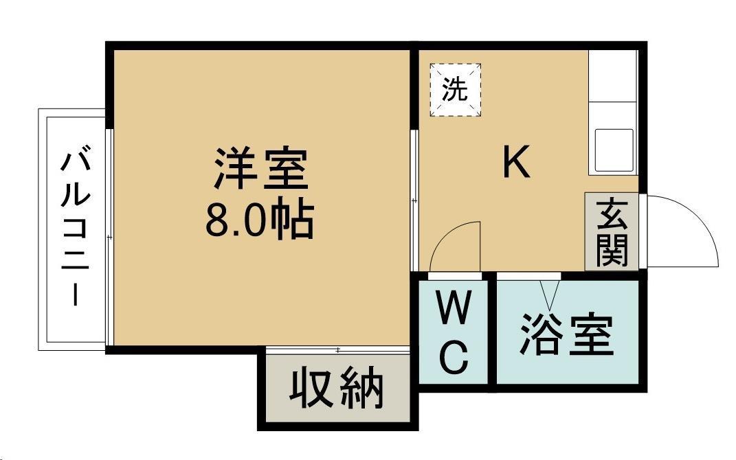 弓の町ハイツA棟(1K/2階)の間取り写真