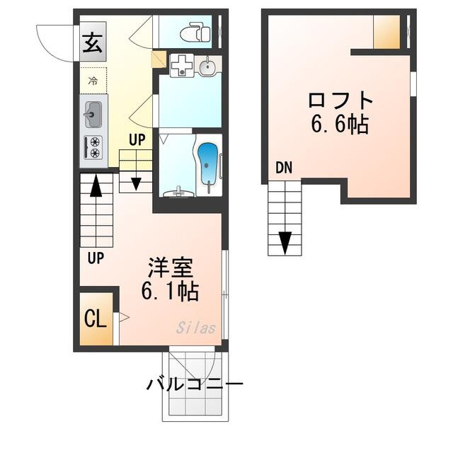 ハーモニーテラス東野八反畑町II(ワンルーム/2階)の間取り写真