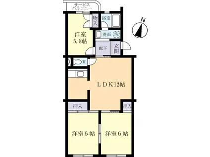 パークピアつくばI(3LDK/1階)の間取り写真