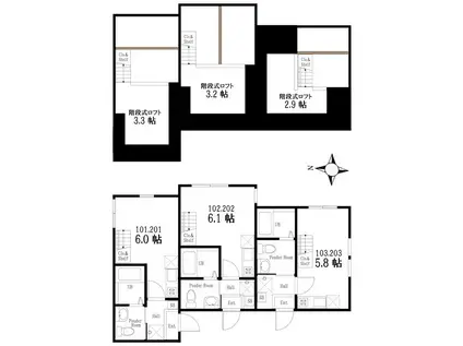 ハーミットクラブハウス弘明寺B棟(ワンルーム/2階)の間取り写真