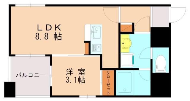 リアンシェルブルー香椎宮前(1LDK/11階)の間取り写真