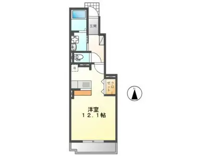 カレントD(1K/1階)の間取り写真