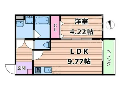 ブルーグレイス ミドリバシ(1LDK/2階)の間取り写真