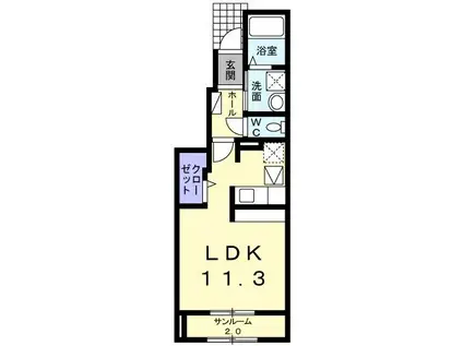 ピースエテルナC(ワンルーム/1階)の間取り写真
