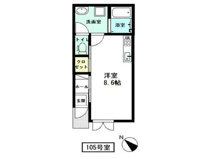 レージュ(ワンルーム/1階)の間取り写真