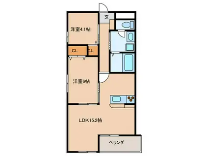 ダイアヒルズ住吉II(2LDK/1階)の間取り写真