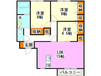 ヒルトップ蛍ヶ丘(3LDK/1階)の間取り写真