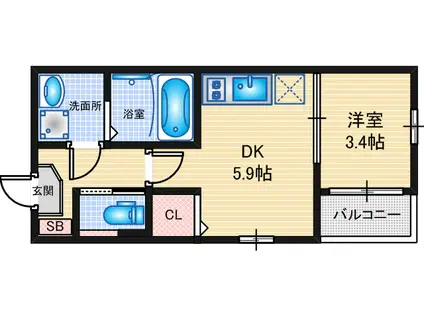 尾頭橋レジデンス(1DK/1階)の間取り写真