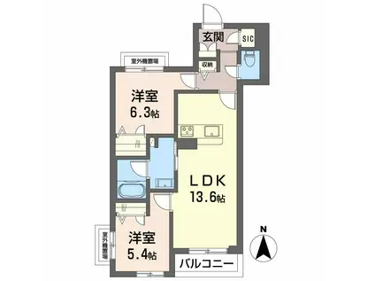 オグラ シャーメゾン(2LDK/2階)の間取り写真