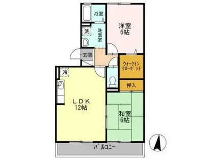 ベイサージュ富の原A(2LDK/2階)の間取り写真