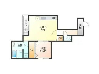 HEALING GRACE高槻高西町B棟(1LDK/1階)の間取り写真