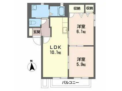 バリュージュ萌芽(2LDK/2階)の間取り写真