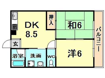 ヴィラ汐町(2DK/2階)の間取り写真