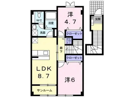 パストラルタウンA(2DK/2階)の間取り写真