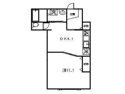 ディアコート元魚(1DK/2階)の間取り写真