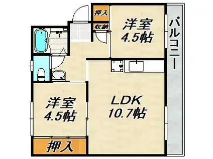ドミールサニー君影町2号棟(2LDK/3階)の間取り写真