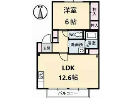 ディアスわかば(1LDK/2階)の間取り写真