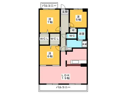 ハイツ南(3LDK/5階)の間取り写真