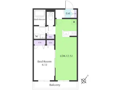 パセボナール用賀(1LDK/1階)の間取り写真