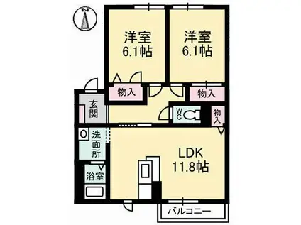 シャンベール B(2LDK/2階)の間取り写真