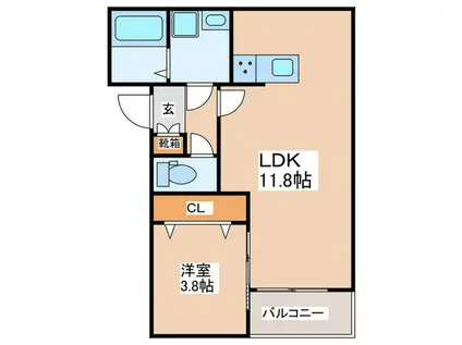 リタリッチ鳥栖壱番館(1LDK/1階)の間取り写真