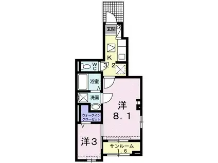 コートハウス蓼原II(2K/1階)の間取り写真