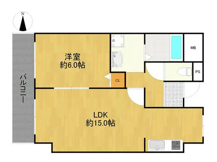 レクシア野崎(1LDK/4階)の間取り写真