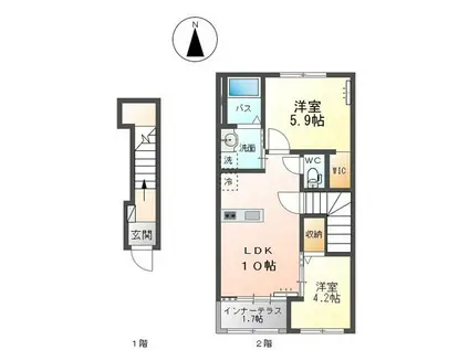 グランディス KUU I(2LDK/2階)の間取り写真