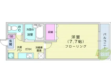 タウンズ元町Ⅰ(1K/2階)の間取り写真