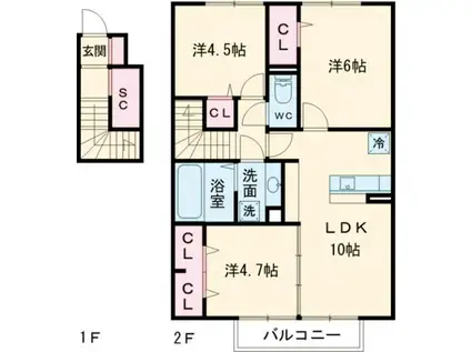 アール・アイ武雄II(3LDK/2階)の間取り写真