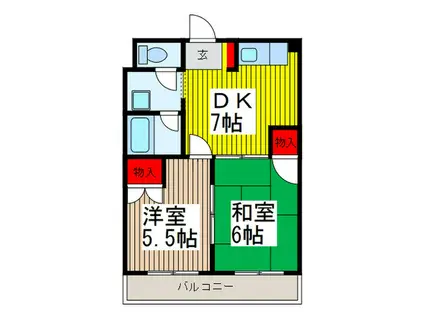 ピースフルハイツ(2DK/3階)の間取り写真