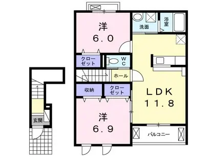 クリスタル フェンテ I(2LDK/2階)の間取り写真