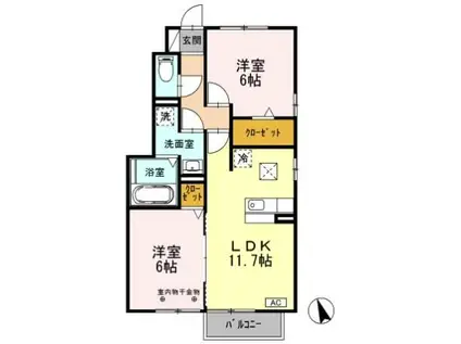 プレセデンテ B(2LDK/1階)の間取り写真