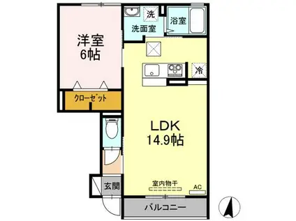 アベリア(1LDK/1階)の間取り写真