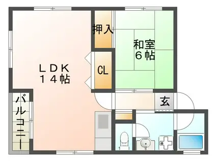 ハイムオオクラ(1LDK/2階)の間取り写真