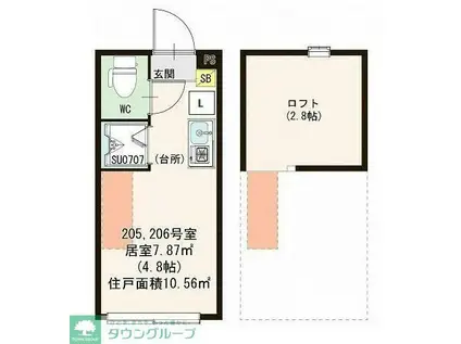 ハーモニーテラス久我山II(ワンルーム/2階)の間取り写真