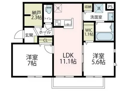 ラ・ショーム・ノワール(2LDK/2階)の間取り写真