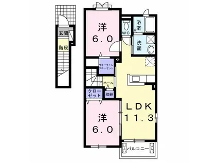 オアシス11 B(2LDK/2階)の間取り写真