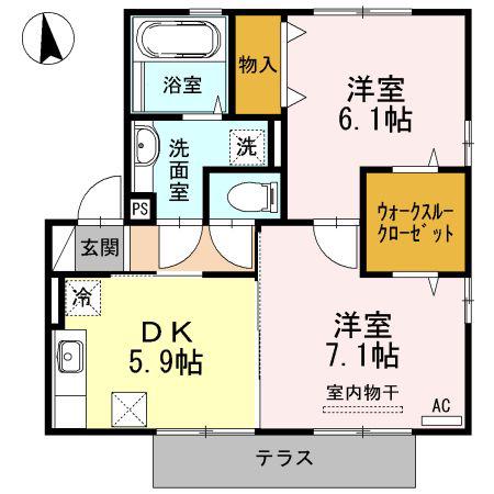 モントレゾール(2DK/1階)の間取り写真