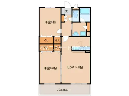 エスポワールII(2LDK/3階)の間取り写真