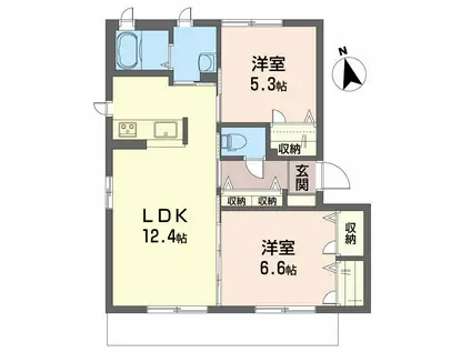 ヴィラージュヌフ I棟(2LDK/1階)の間取り写真