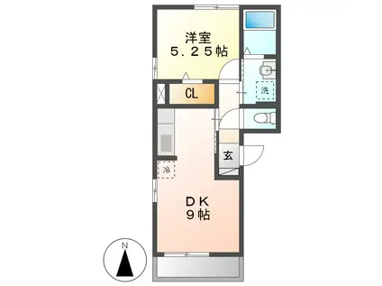 エレガンス靖国(1DK/2階)の間取り写真