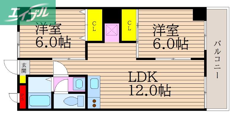 ハイライズ遠藤(2LDK/3階)の間取り写真