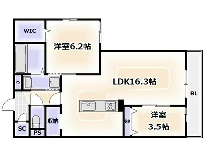 モンテゾーロ西田辺(2LDK/2階)の間取り写真
