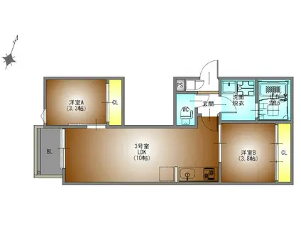 REGALEST上小田井4(2LDK/3階)の間取り写真