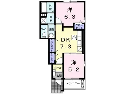 エルヴィーナ B棟(2DK/1階)の間取り写真