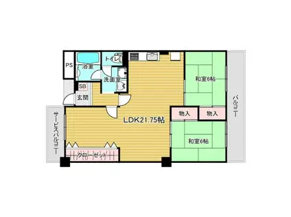 香里セントポリア弐号館(2LDK/4階)の間取り写真