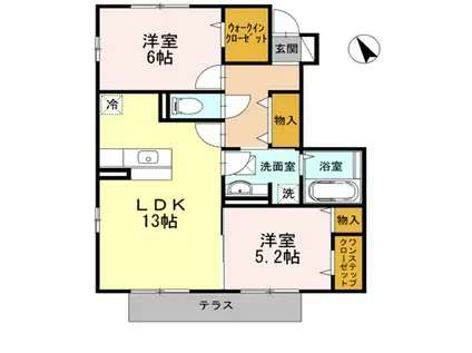 南海本線 北助松駅 徒歩9分 2階建 築14年(2LDK/1階)の間取り写真